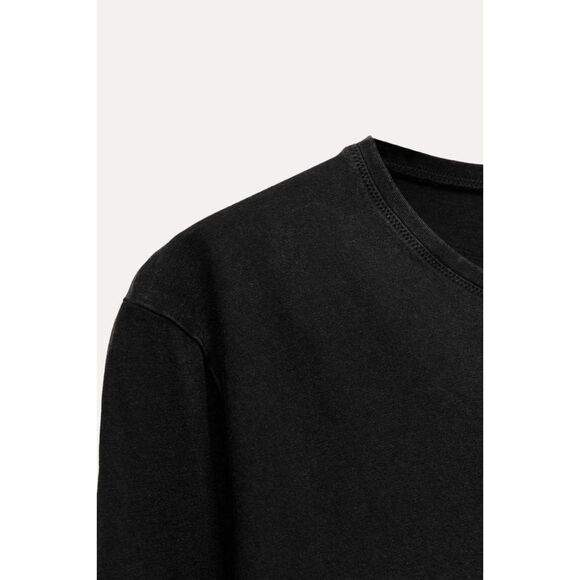 Black Zara Crew Neck Long Sleeve Pullover Basic T-Shirt Tee (NWT) - Picture 6 of 8